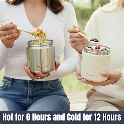 Stainless Steel Insulated Food Jar Set of 2 (16oz + 12oz) | Wide Mouth | Soup Thermo for Hot Food Lunch Container | Thermal LunchBox | Insulated Soup Bowl | Hot and Cold Lunch Box for Adults | SIlver