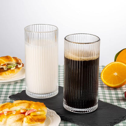 Ribbed Glassware Vintage Drinking Glasses 6Pcs -13OZ Clear Ribbed Drinking - Image 4