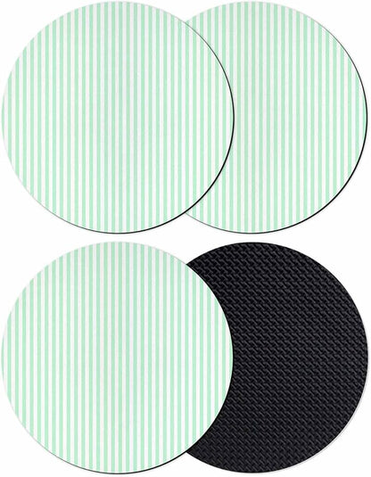 Green White Stripe Coasters Set of 4, Modern Minimalist Geometric Striped Soft by PIEPLE