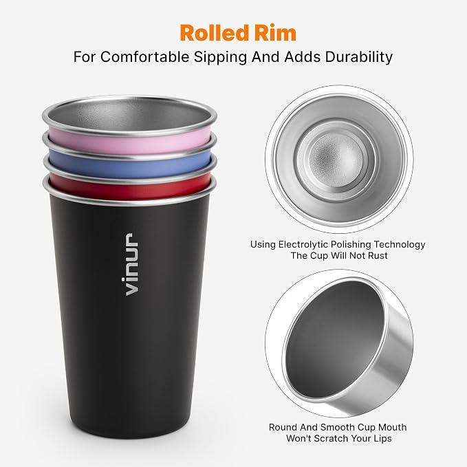 16 oz Stainless Steel Pint Cups-Stackable Metal Drinking Glasses 4 Pcs | - Image 4