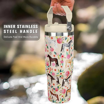 30 oz Horse Tumbler with Handle and Flip Straw, Vacuum Insulated Water Bottle - Image 3