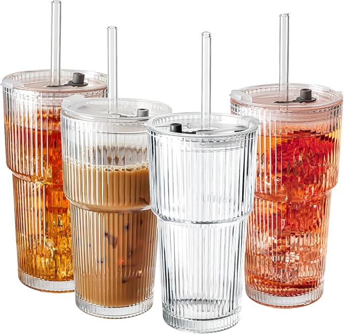 SUROQUE 20oz Ribbed Glass Tumblers by SUROQUE