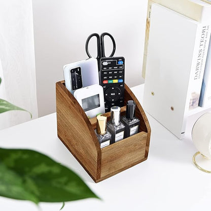 BONNY DODO Remote Control Holders Organizer Box for Table Small Solid Wooden Desk Farmhouse Home Decor Caddy Basket Store Tv Remote for Media Player,Pencil,Glassees&Office Supplies (Brown, S)