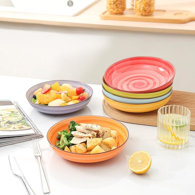 KitchenTour Pasta Bowls, Ceramic Salad Bowls Serving Bowl Set 26 oz, 8 Inch - Image 5