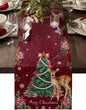 Christmas Reindeer Table Runners 90 Inches Long, Cotton Linen Fabric Red Table by Edwiinsa