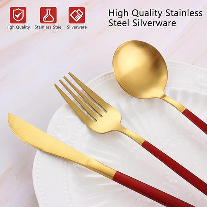 VANVRO Matte Red Gold Silverware Set, 20-Piece Stainless Steel Flatware Set - Image 4
