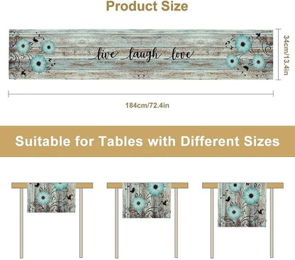 Daisy Floral Table Runner, Rustic Blue Wild Flowers Floral Wooden Boho - Image 5