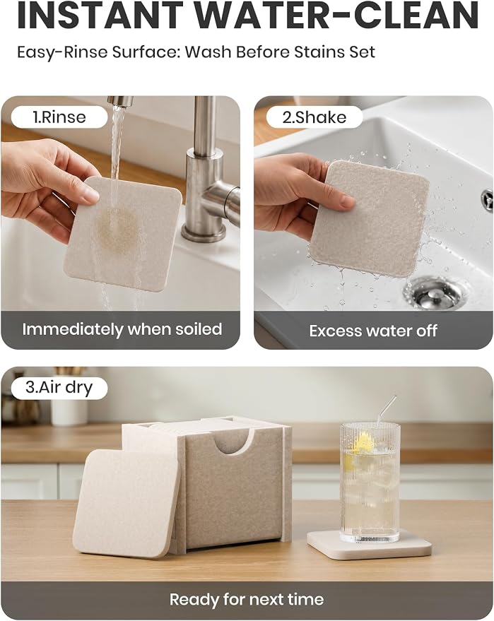 Fluxynara Felt Coasters with Holder, Sage | Square Felt Coasters, - Image 7