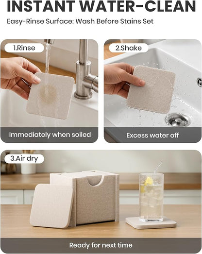 Fluxynara Felt Coasters with Holder, Stone Beige | Square Felt Coasters - Image 7
