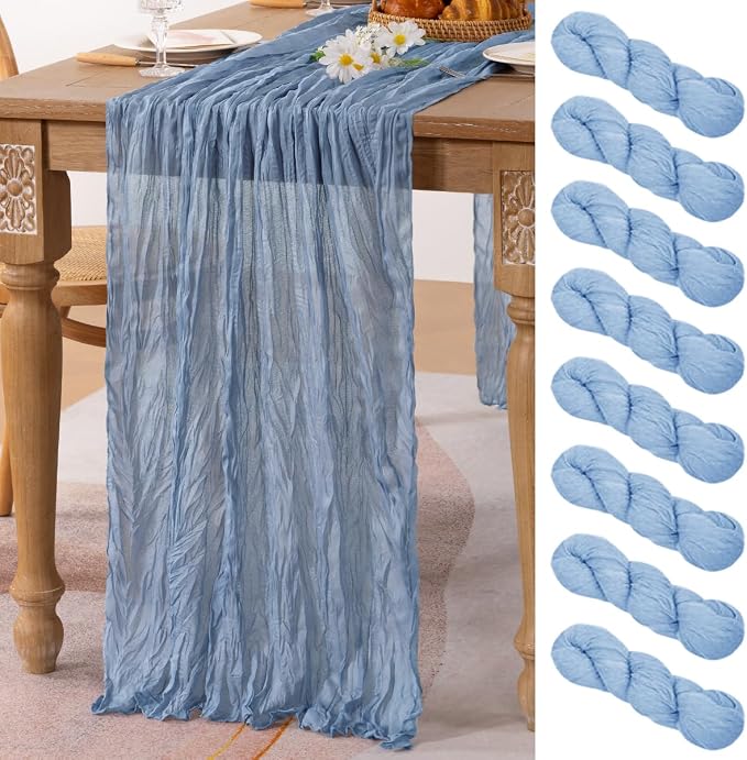8 Pack Dusty Blue Cheesecloth Table Runner 10ft Boho Gauze Centerpiece | by MLMC