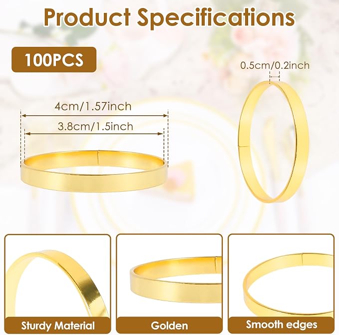 100 Pcs Gold Napkin Rings Bulk, Metal Napkin Ring Holders Round Buckles - Image 2