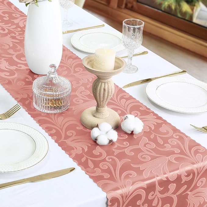 Rose Gold Damask Satin Table Runner 12 x 108 Inch, 6 Pack | Bright Smooth Damask - Image 4
