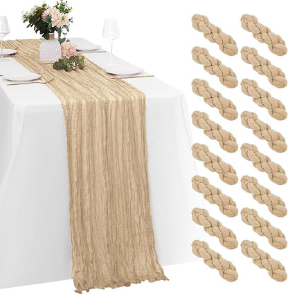 16 Pack Beige Cheesecloth Table Runners 20x120 Inch Gauze Table Runner Cheese by Yorcari