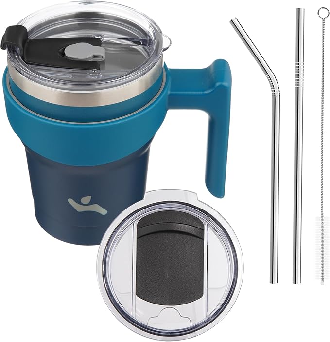 Konokyo 10 oz Tumbler with Handle and Straw, Insulated Travel Mug | Indigo by Konokyo