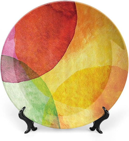Decorative Plates, Abstract Print Ornament, Watercolor Style in Modern Art Design, 6 Inch, Kitchen Wall Decor, Yellow Orange Lime Green