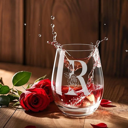 Valentines Day Gifts for Her, Gifts for Women Her Friend Mom Grandma Wife Sister Bridesmaid Nurse, Birthday Galentines Mothers Day Christmas, Personalized Initial Customized Wine Glasses 18OZ(R)