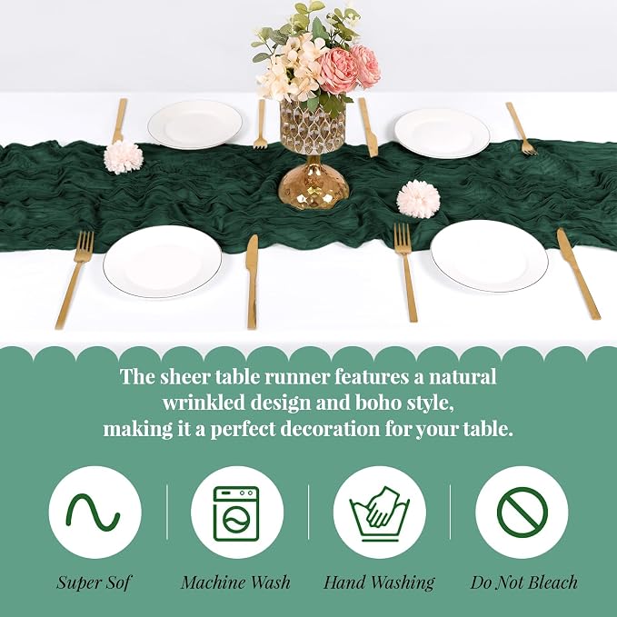 6 Pack Emerald Green Cheesecloth Table Runner, 17 x 108 Inch, Gauze Cheese - Image 5