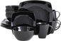 Gibson Elite Soho Lounge Square Reactive Glaze Stoneware Dinnerware Set, Service for 4 (16pc), Black
