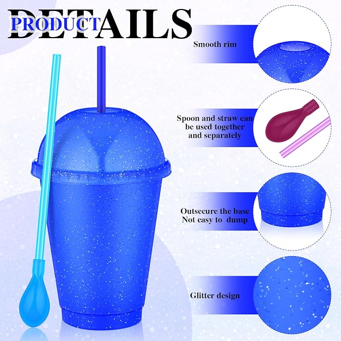 6 Set Slushie Cups with Dome Lids and Straws Detachable Spoon Straws Reusable - Image 3
