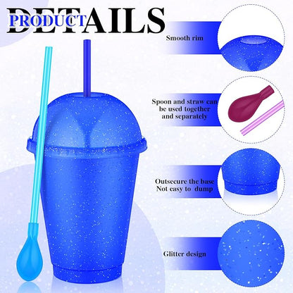 6 Set Slushie Cups with Dome Lids and Straws Detachable Spoon Straws Reusable - Image 3