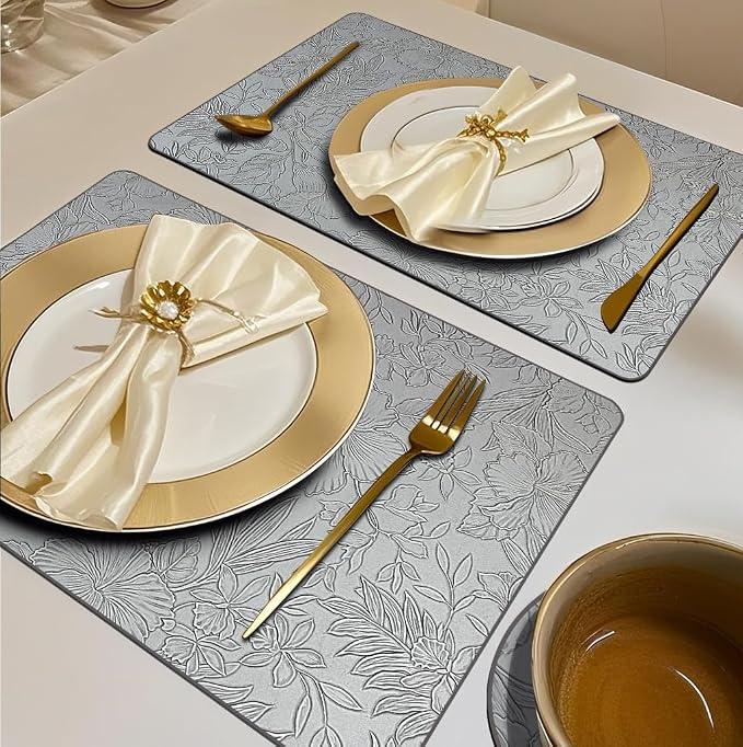 Spring Floral Pattern Placemats and Coasters Set, Embossed Flower Dinner Table - Image 2