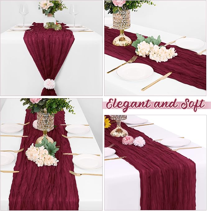 8 Pack Burgundy Cheesecloth Table Runners 20x120 Inch Gauze Table Runner 10FT - Image 4