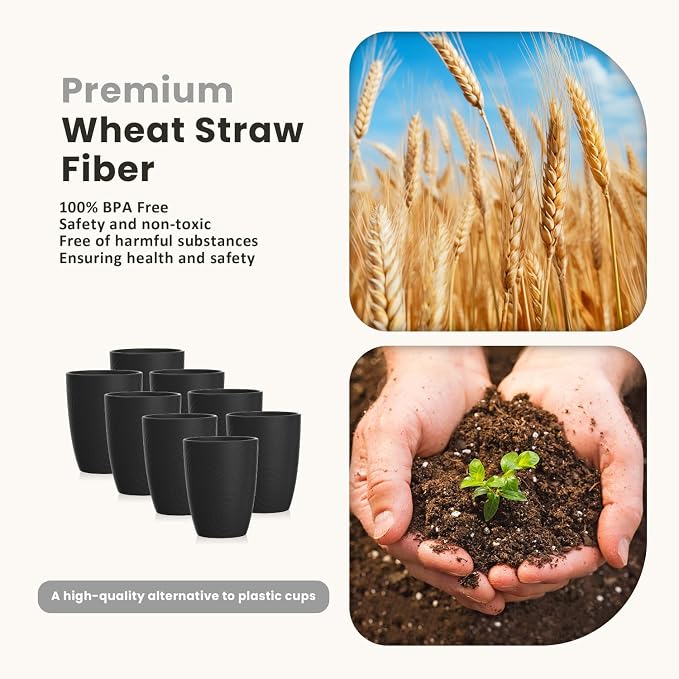 Homienly Drinking Cup Water Tumbler Wheat Straw Cup Set of 8 | Plastic Cups - Image 2