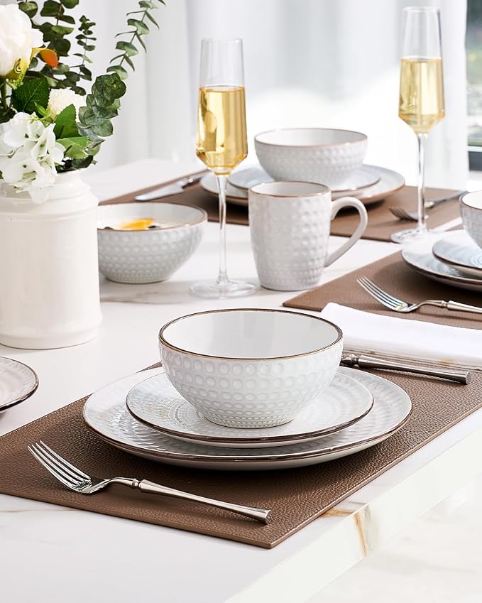 Famiware Ceramic Plates and Bowls Sets, Embossed Dishes Dinnerware - Image 2