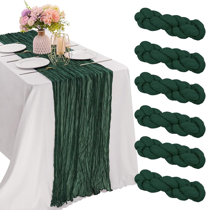 6 Pieces Dark Green 10FT Cheesecloth Table Runner Boho Gauze Fabric Table by JALANCY