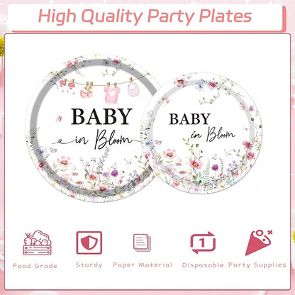 Rakuto Baby in Bloom Baby Shower Decorations Tableware Supplies, Wildflower - Image 4