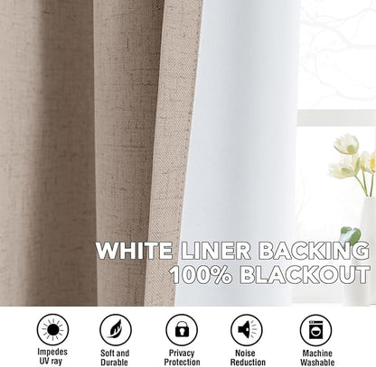 H.VERSAILTEX Linen Curtains 100% Blackout Curtains for Bedroom 108 inch Long Full Light Blocking Nature Linen Blended Window Curtains for Living Room Nickel Grommet (2 Panels, Heathered Sand)