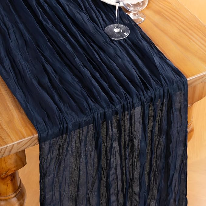 DeZerlor Navy Blue Cheesecloth Table Runners 4 Pack Christmas Runners | - Image 2