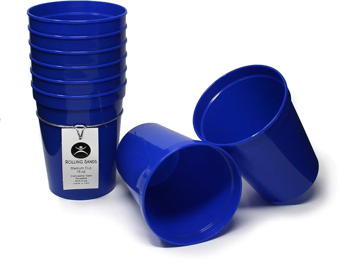 Rolling Sands 16 oz. Reusable Plastic Stadium Cups, 8 Pack, Made in USA by RollingSands