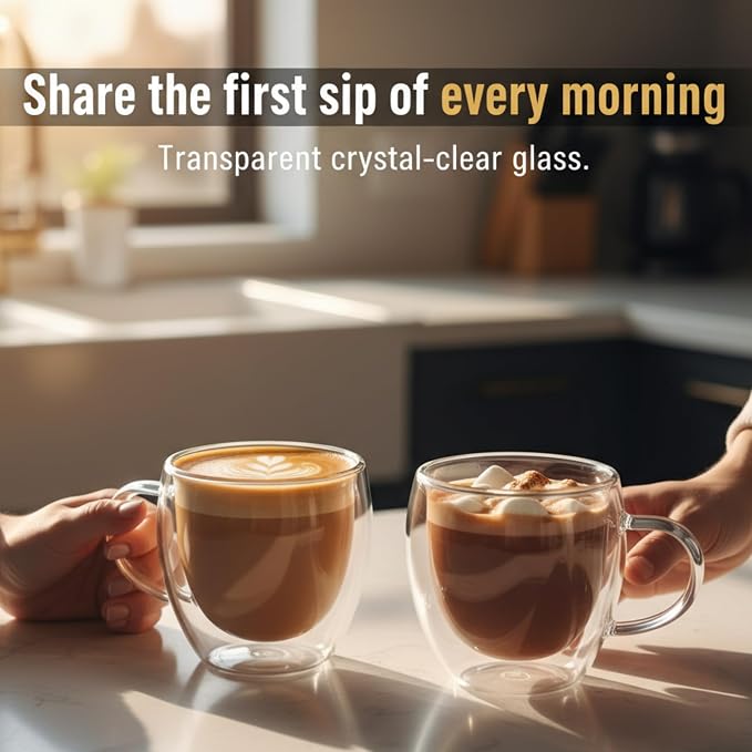 Casafoyer 9 Oz Double Wall Glass Coffee Cups Set of 4, Borosilicate Espresso - Image 7