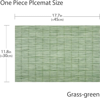 Woven Placemats Set of 6 Vinyl Heat-Resistant Table Mats Washable Kitchen Placemats for Dining Room (Grass Green)