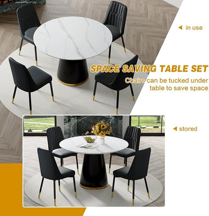 Round Dining Table Set for 4, Modern 45'' Small Dining Table for Kitchen, Space Saving, Easy Assembly