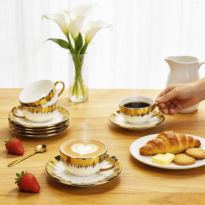 Cappuccino Cups with Saucers, 8 oz Ceramic Coffee Cup Set of 6, Espresso Cups - Image 5