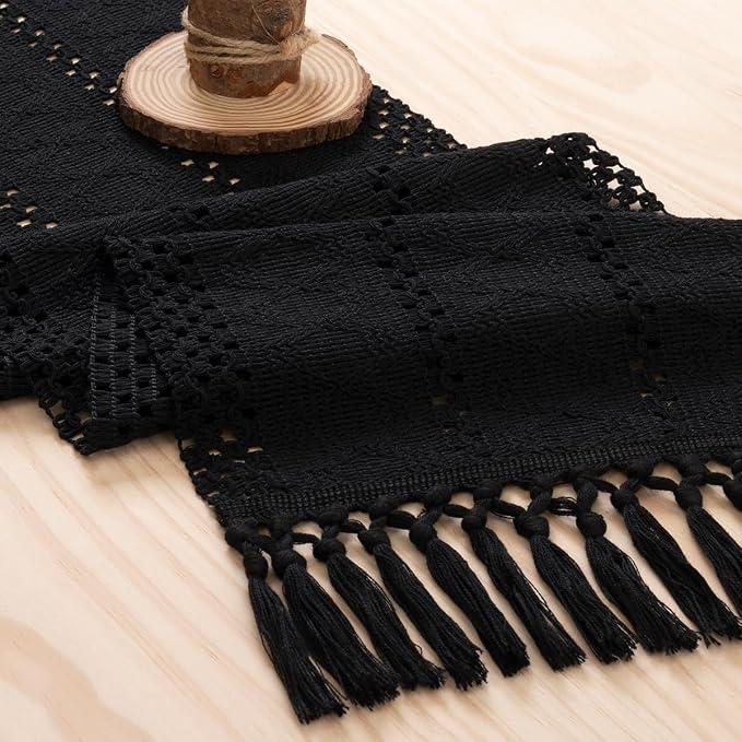 MLMW Boho Table Runner Black Table Runner 48 inches Spring Easter Short Coffee - Image 2