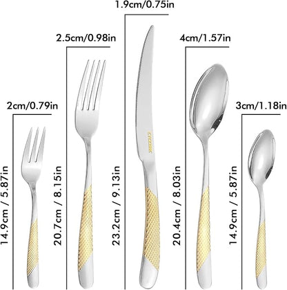 40-Piece Silverware Set, Luxury Gold Silverware Kitchen Flatware Sets Service for 8, Premium Cutlery Utensil Set with Dinner Knife Spoon Fork Set, Durable Stainless Steel Tableware Sets