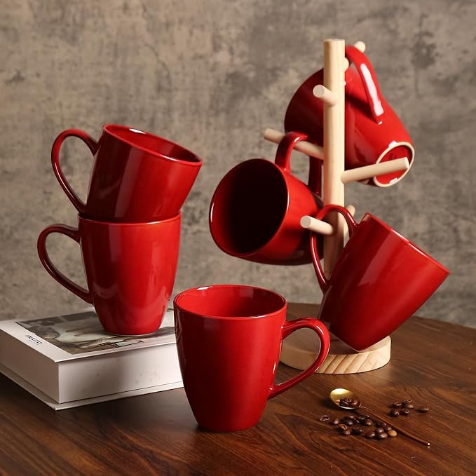 MONITO 17oz Ceramic Coffee Mugs Set of 6, Glossy Red Large Mugs - Image 7