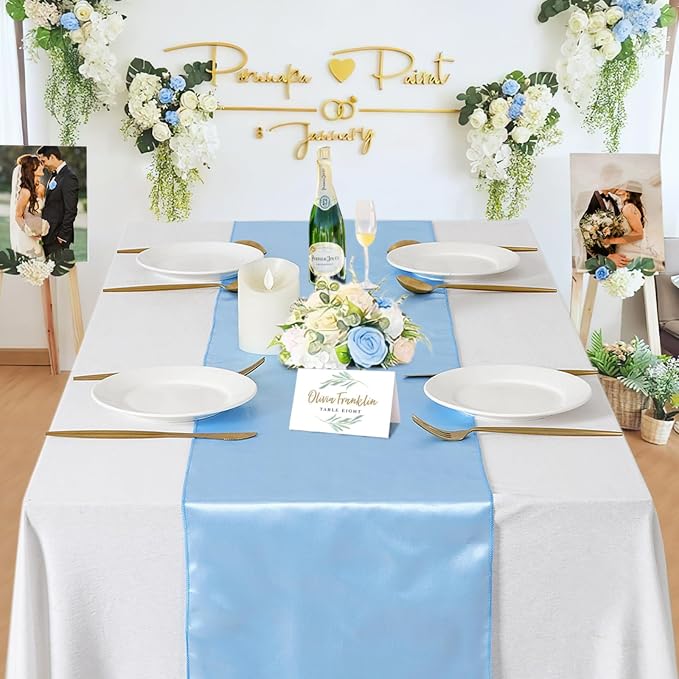 Baby Blue Table Runners 16 Pack 12x108 inch Silk Satin Smooth Fabric | Satin - Image 2