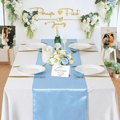 5 Pcs Baby Blue Satin Table Runners 12x108 inch Bright Satin Silk Fabric | - Image 6