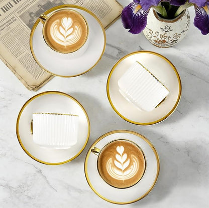 ALIMOTA 7oz White Gold Ceramic Coffee Mug Set of 4, Latte Mugs - Image 7