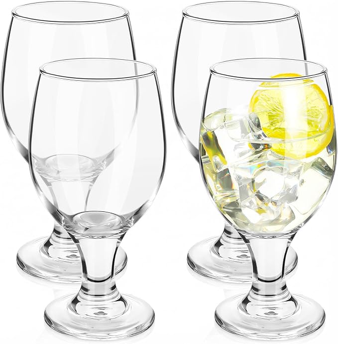 Patelai Set of 4 Water Goblet, 13.5 oz Clear Drinking Glasses Bulk Dishwasher by Patelai