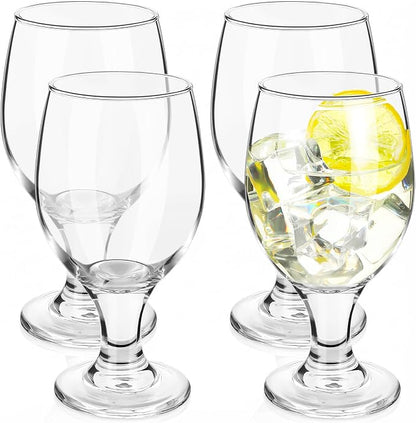 Patelai Set of 4 Water Goblet, 13.5 oz Clear Drinking Glasses Bulk Dishwasher by Patelai