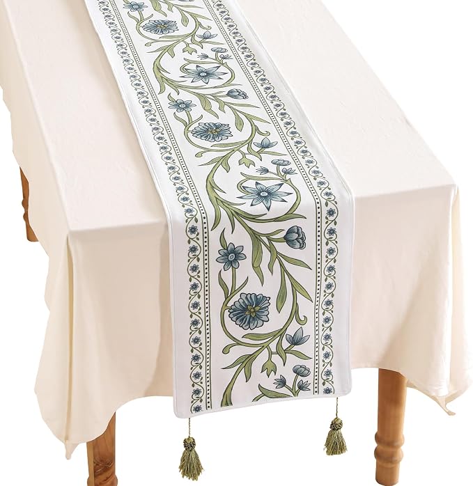 Designer French Linen Extra Long Table Runner, Dining Table, Kitchen Decor by Isaennehomedecoration