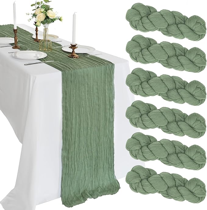 6 Pack 10Ft Sage Green Cheesecloth Table Runner 23 x 120 Inch | Gauze Rustic by CKIKU