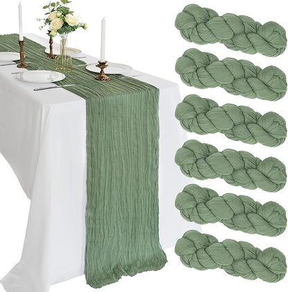 6 Pack 10Ft Sage Green Cheesecloth Table Runner 23 x 120 Inch | Gauze Rustic by CKIKU
