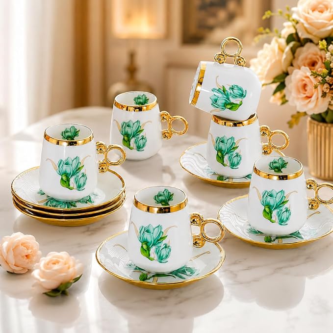 Porcelain Tea Cups and Saucers Set - Image 4