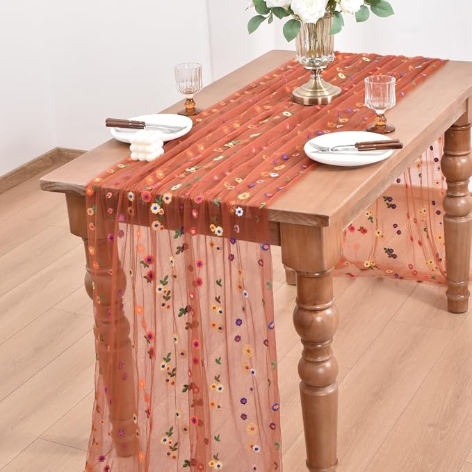 Flower Table Runner Floral Daisy Summer Birthday Party Garden Wedding Decor | - Image 5